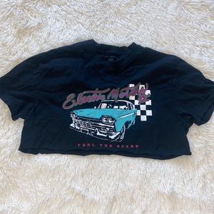 Brandy Melville crop top no size listed Electric Motors black checkered flag